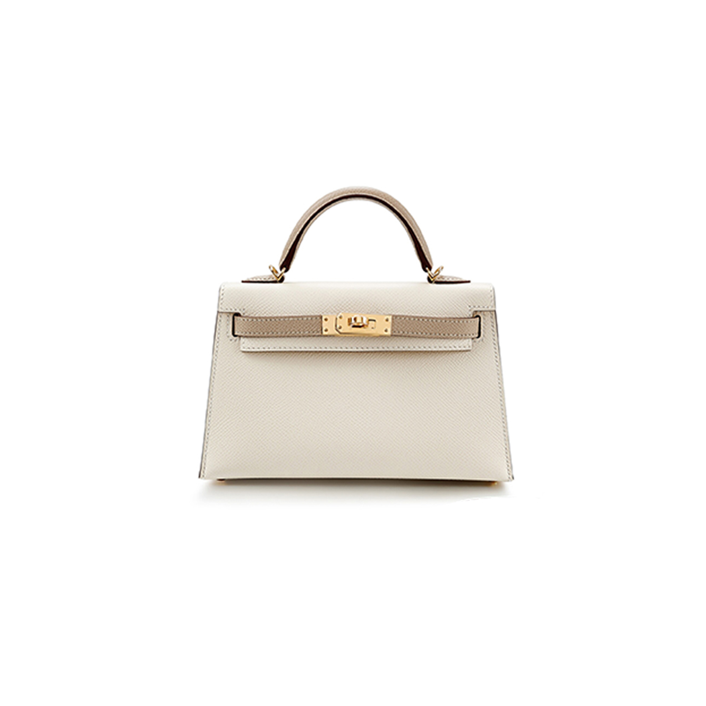 HERMÈS MASTER MINI KELLY II EPSOM CREAM WHITE WINDBREAKER GRAY GOLD HARDWARE (19*12*5.5cm)